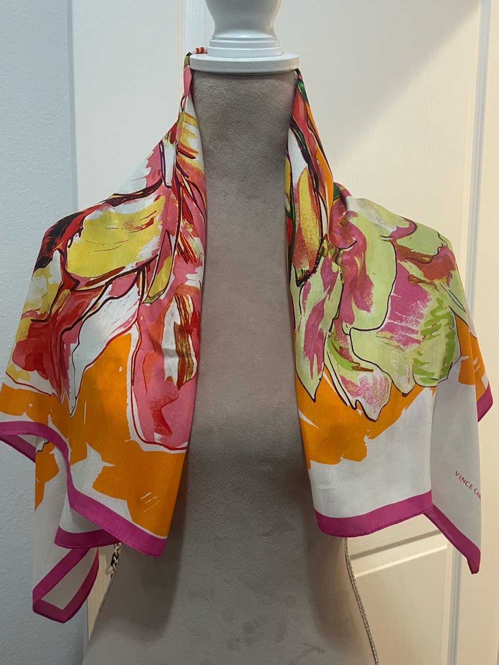 Vince Camuto Floral Silk Scarf in Pink, Orange & Green